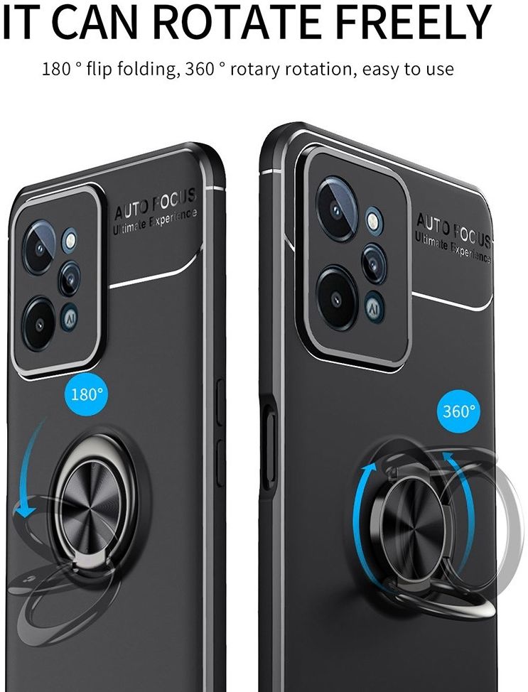 Realme C31 Hoesje Magnetische Ring Kickstand Back Cover Zwart afbeelding 7