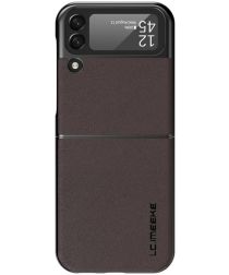 LC.IMEEKE Samsung Galaxy Z Flip 4 Hoesje Kunstleer Back Cover Bruin