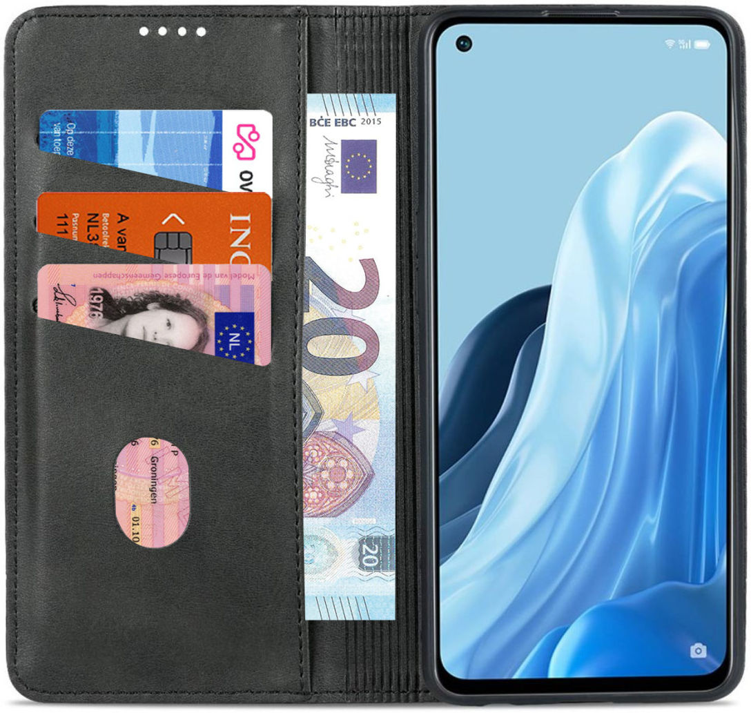 AZNS Oppo Reno 8 Lite Hoesje Portemonnee Book Case Kunstleer Zwart afbeelding 1
