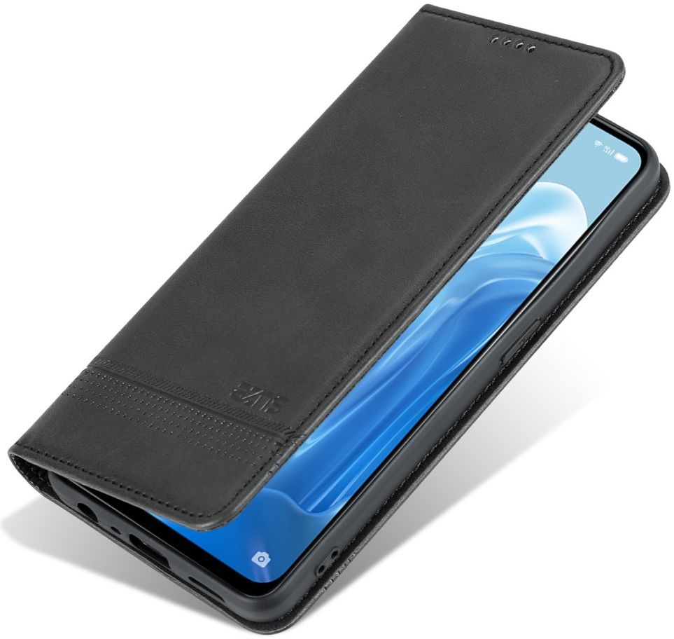 AZNS Oppo Reno 8 Lite Hoesje Portemonnee Book Case Kunstleer Zwart afbeelding 2