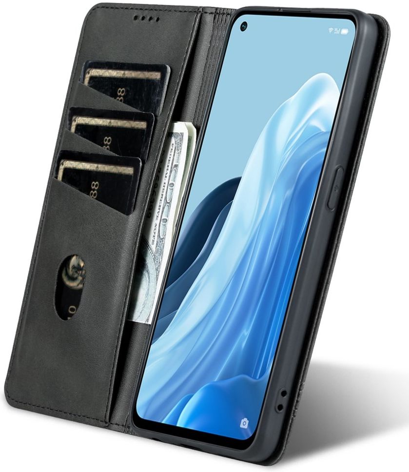 AZNS Oppo Reno 8 Lite Hoesje Portemonnee Book Case Kunstleer Zwart afbeelding 7