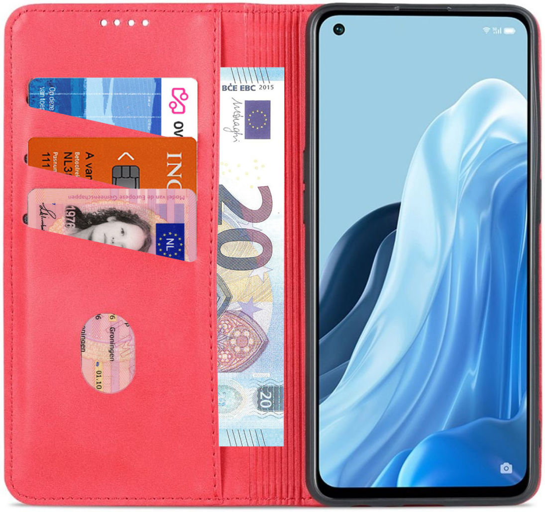 AZNS Oppo Reno 8 Lite Hoesje Portemonnee Book Case Kunstleer Rood afbeelding 1