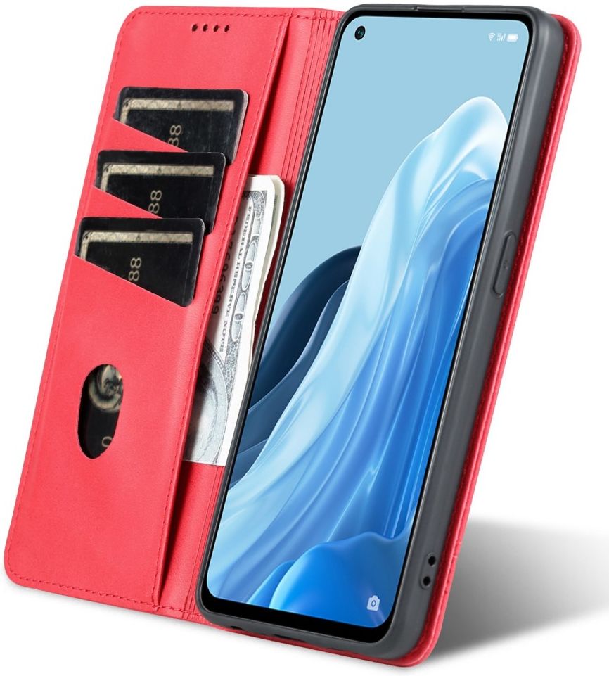 AZNS Oppo Reno 8 Lite Hoesje Portemonnee Book Case Kunstleer Rood afbeelding 7