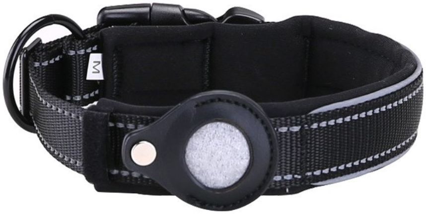 Honden Halsband Apple AirTag Houder Nylon Hoesje Zwart M: 40-45cm afbeelding 1