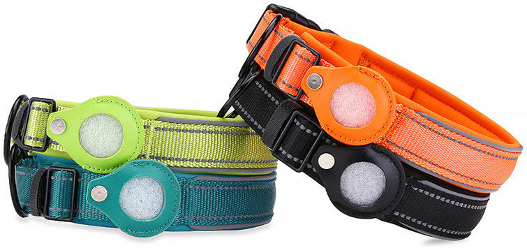 Honden Halsband Apple AirTag Houder Nylon Hoesje Zwart M: 40-45cm afbeelding 6