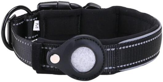 Honden Halsband Apple AirTag Houder Nylon Hoesje Zwart M: 40-45cm afbeelding 1
