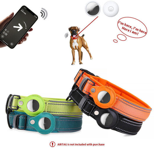 Honden Halsband Apple AirTag Houder Nylon Hoesje Zwart M: 40-45cm afbeelding 4