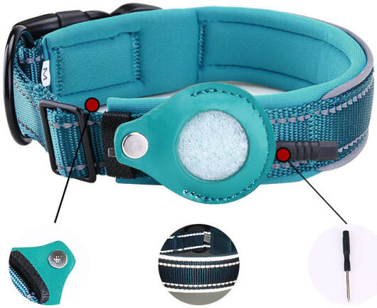 Honden Halsband Apple AirTag Houder Nylon Hoesje Zwart M: 40-45cm afbeelding 5