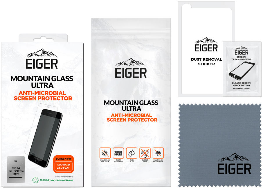 Eiger Ultra Apple iPhone 14 Pro Tempered Glass Antibacterieel Plat afbeelding 5