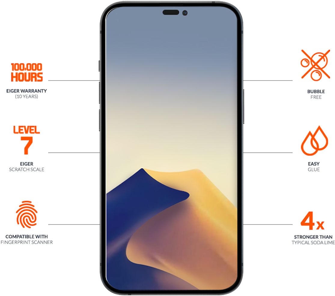 Eiger Ultra Apple iPhone 14 Pro Tempered Glass Antibacterieel Plat afbeelding 3