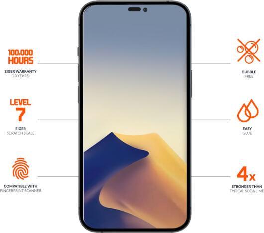 Eiger Ultra Apple iPhone 14 Pro Max Tempered Glass Antibacterieel Plat afbeelding 3