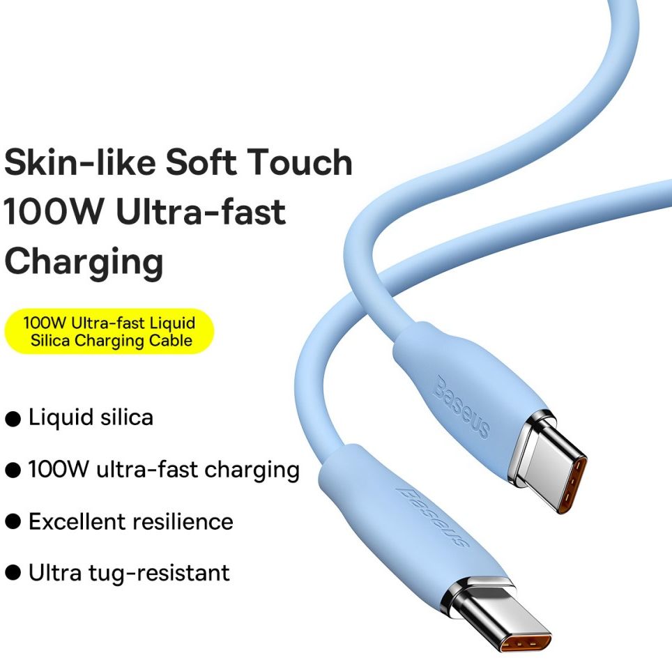 Baseus Liquid Silica 100W USB-C Snellaad Kabel 5A 1.2M Blauw afbeelding 3