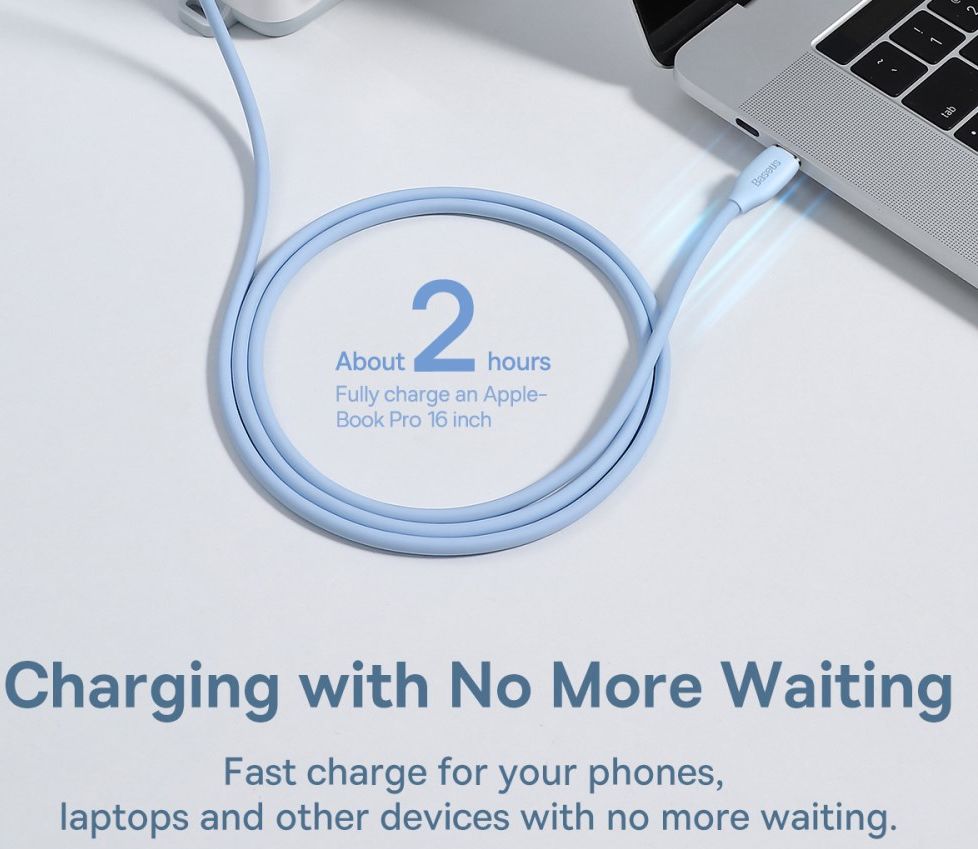 Baseus Liquid Silica 100W USB-C Snellaad Kabel 5A 1.2M Blauw afbeelding 8