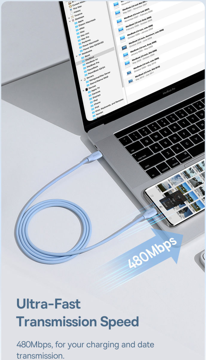 Baseus Liquid Silica 100W USB-C Snellaad Kabel 5A 1.2M Blauw afbeelding 4