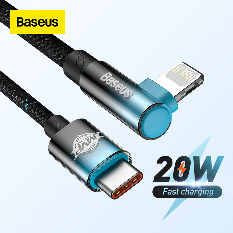 Baseus MVP2 90° USB-C naar Lightning Kabel PD 20W Haakse Hoek 2M Zwart afbeelding 2