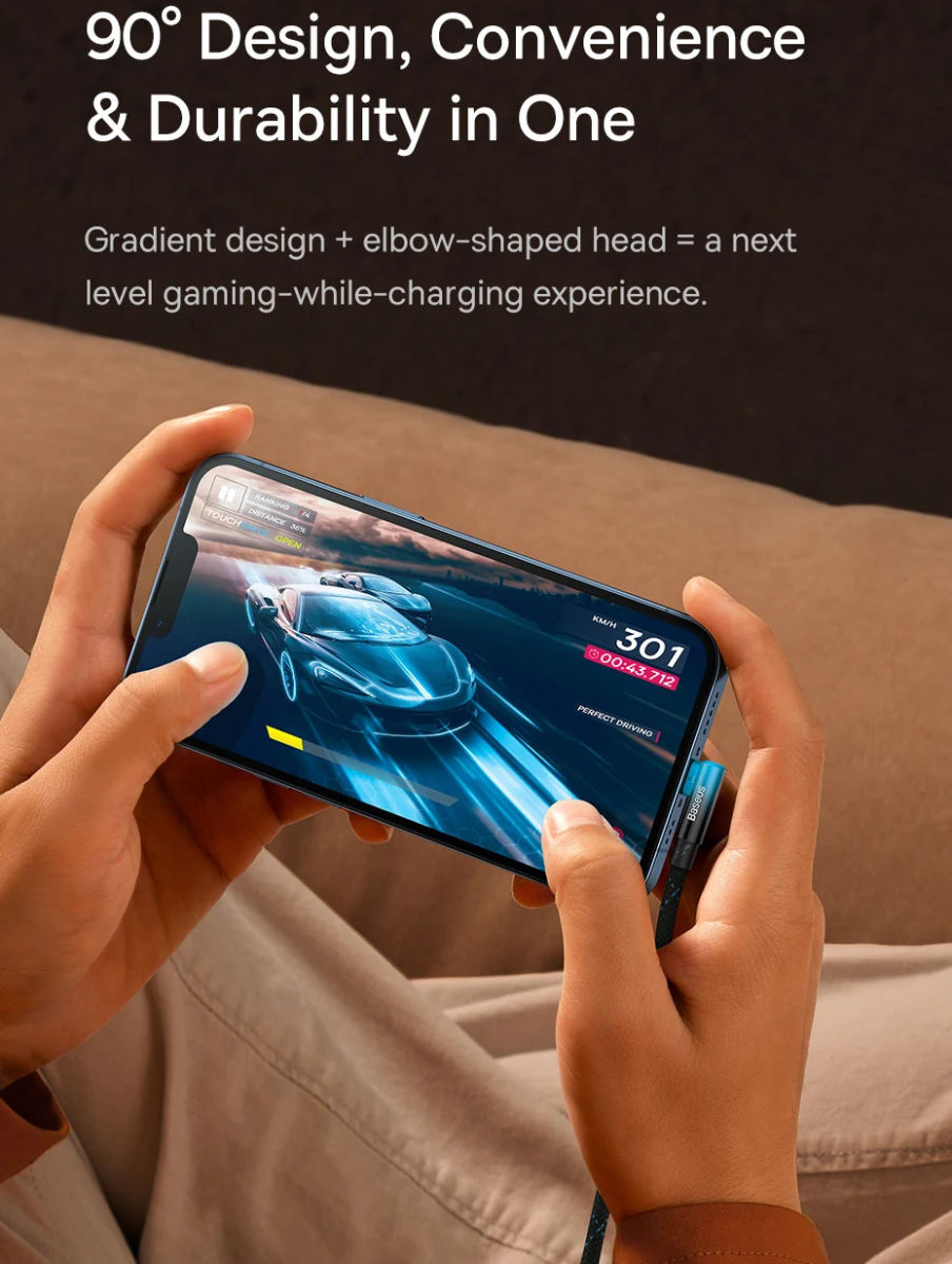 Baseus MVP2 90° USB-C naar Lightning Kabel PD 20W Haakse Hoek 2M Zwart afbeelding 9