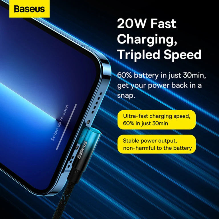 Baseus MVP2 90° USB-C naar Lightning Kabel PD 20W Haakse Hoek 2M Rood afbeelding 6