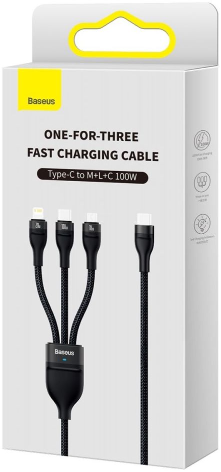 Baseus USB-C 3-in-1 Lightning/USB-C/Micro USB Kabel 100W 1.5M Zwart afbeelding 15