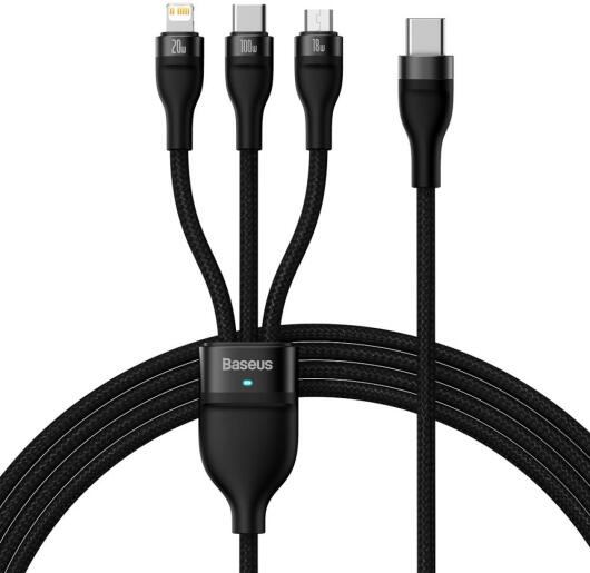 Baseus USB-C 3-in-1 Lightning/USB-C/Micro USB Kabel 100W 1.5M Zwart afbeelding 1