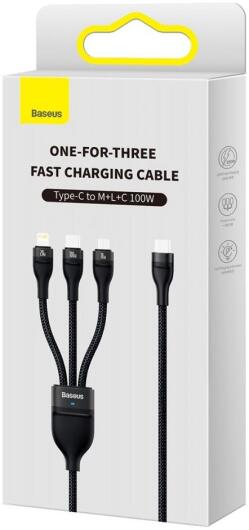 Baseus USB-C 3-in-1 Lightning/USB-C/Micro USB Kabel 100W 1.5M Zwart afbeelding 15