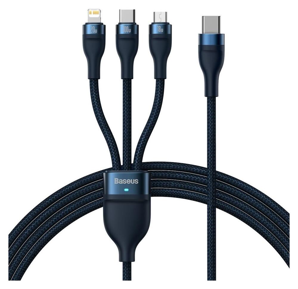Baseus USB-C 3-in-1 Lightning/USB-C/Micro USB Kabel 100W 1.5M Blauw afbeelding 1