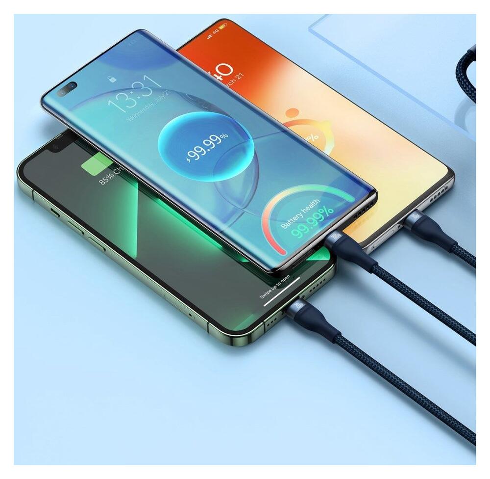 Baseus USB-C 3-in-1 Lightning/USB-C/Micro USB Kabel 100W 1.5M Blauw afbeelding 3