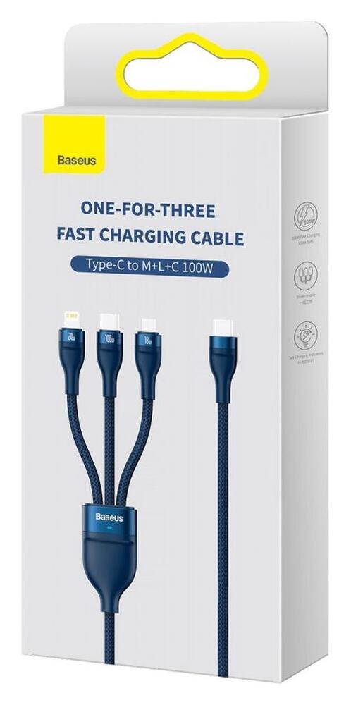 Baseus USB-C 3-in-1 Lightning/USB-C/Micro USB Kabel 100W 1.5M Blauw afbeelding 16