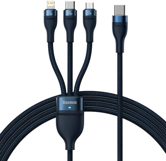 Baseus USB-C 3-in-1 Lightning/USB-C/Micro USB Kabel 100W 1.5M Blauw afbeelding 1