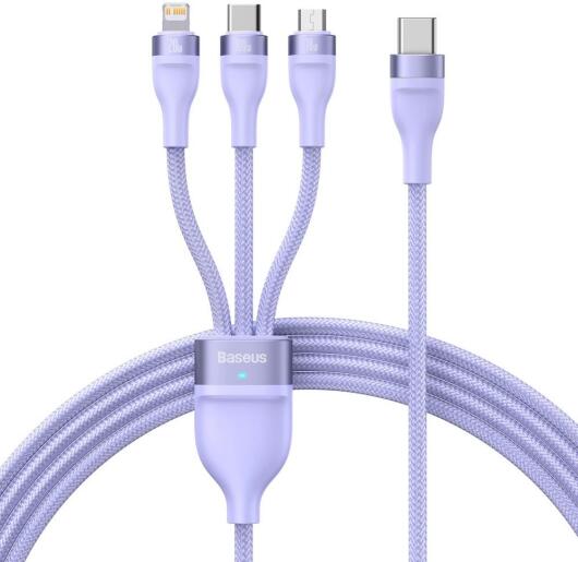 Baseus USB-C 3-in-1 Lightning/USB-C/Micro USB Kabel 100W 1.5M Paars afbeelding 1