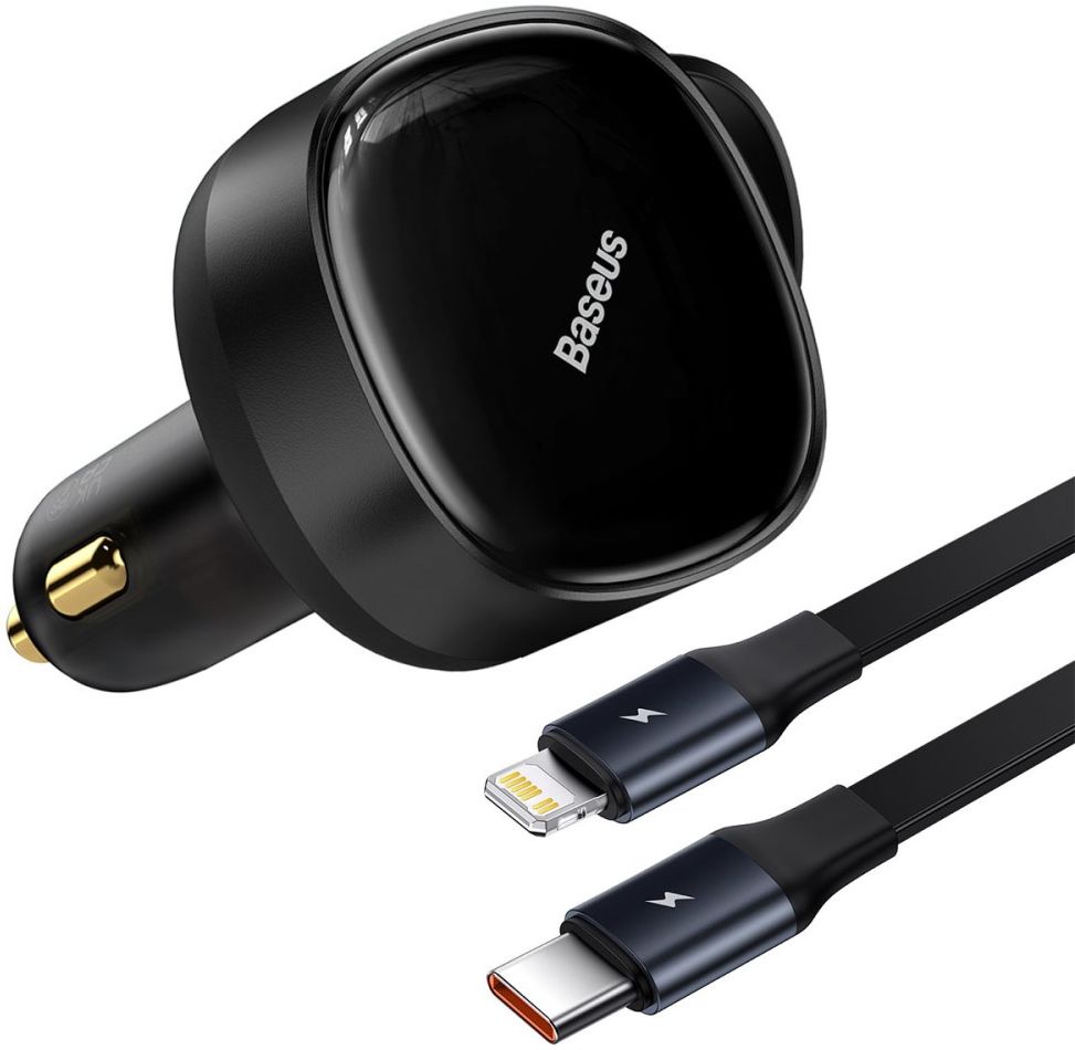 Baseus 30W Fast Charge Autolader met Uitrekbare Lightning/USB-C Kabel afbeelding 2