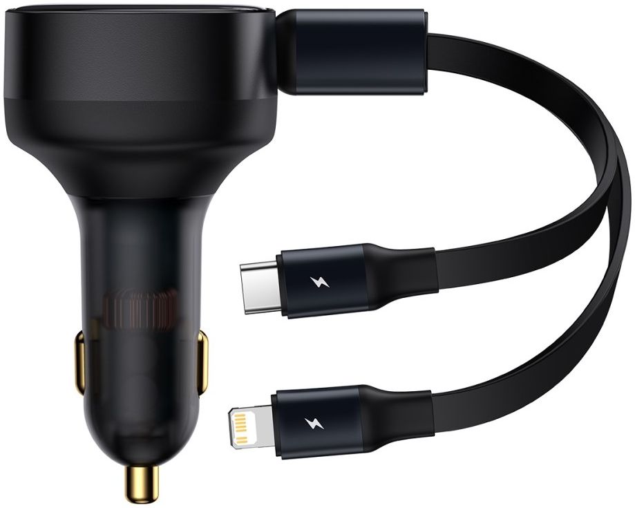 Baseus 30W Fast Charge Autolader met Uitrekbare Lightning/USB-C Kabel afbeelding 1