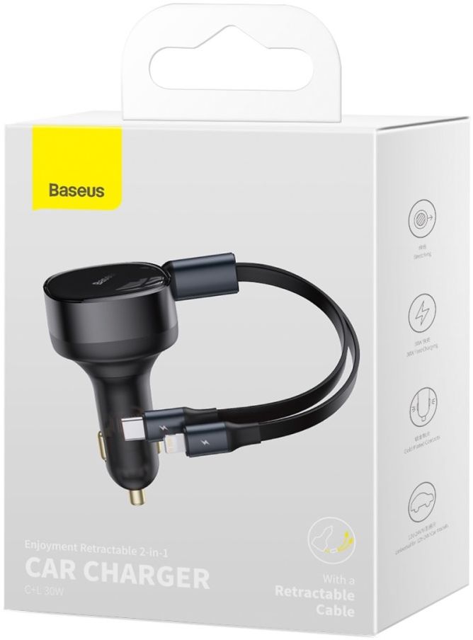 Baseus 30W Fast Charge Autolader met Uitrekbare Lightning/USB-C Kabel afbeelding 17