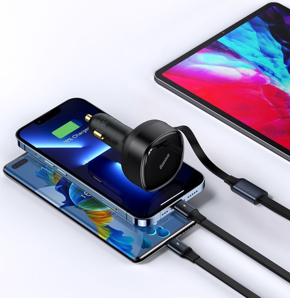 Baseus 30W Fast Charge Autolader met Uitrekbare Lightning/USB-C Kabel afbeelding 14