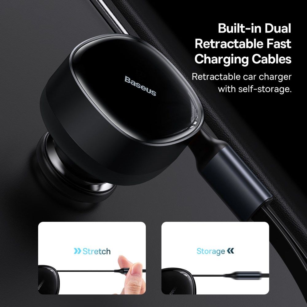 Baseus 30W Fast Charge Autolader met Uitrekbare Lightning/USB-C Kabel afbeelding 5