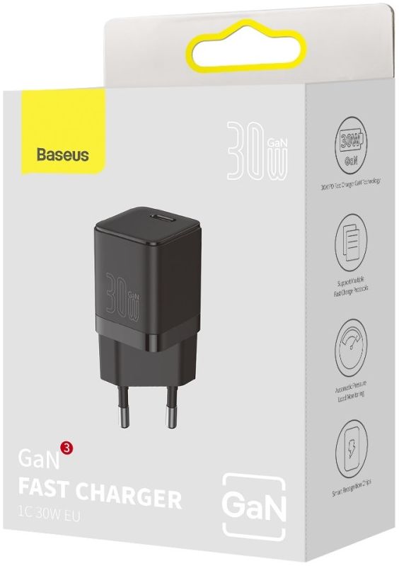 Baseus GaN3 USB-C Snellader 30W Power Delivery Adapter Zwart afbeelding 14