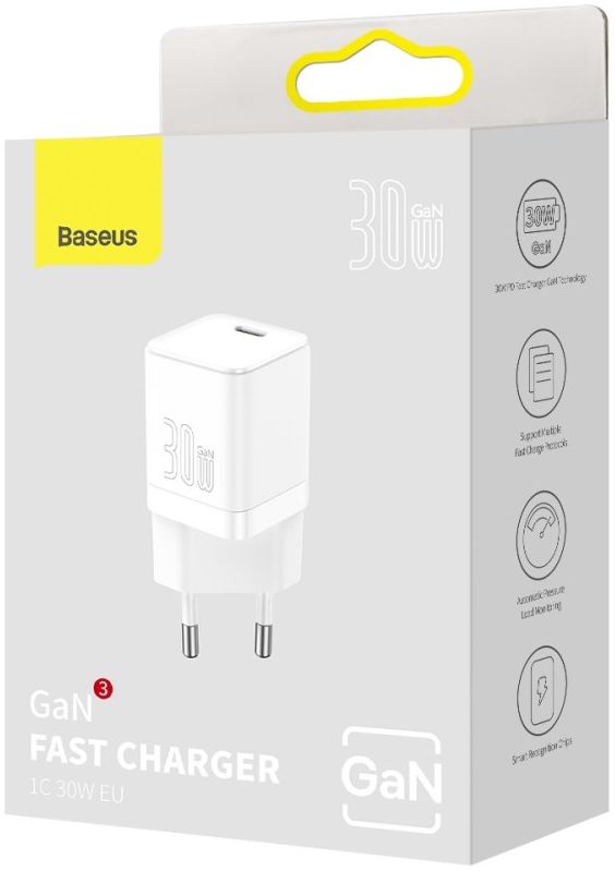 Baseus GaN3 USB-C Snellader 30W Power Delivery Adapter Wit afbeelding 14