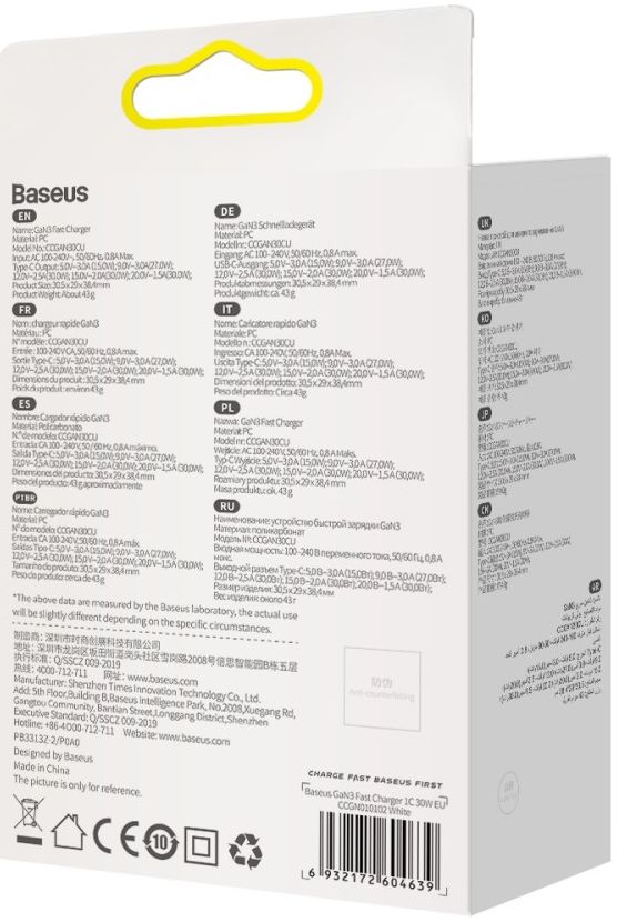 Baseus GaN3 USB-C Snellader 30W Power Delivery Adapter Wit afbeelding 15