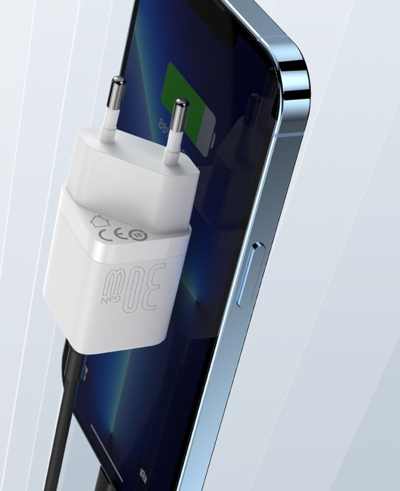 Baseus GaN3 USB-C Snellader 30W Power Delivery Adapter Wit afbeelding 11