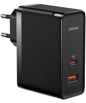 Baseus 100W Snellader Laptop/MacBook + 100W USB-C Kabel 5A 1M Zwart Opladers