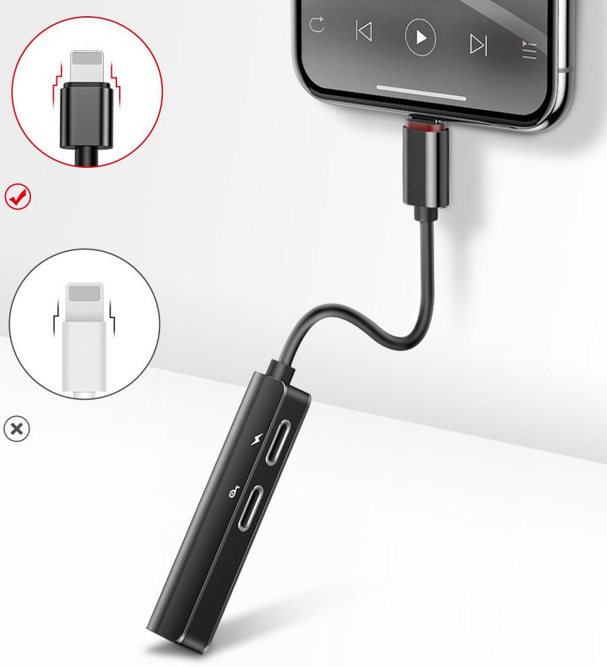 Baseus L52 Adapter Lightning naar 2x Lightning en 3.5mm Jack Splitter afbeelding 7