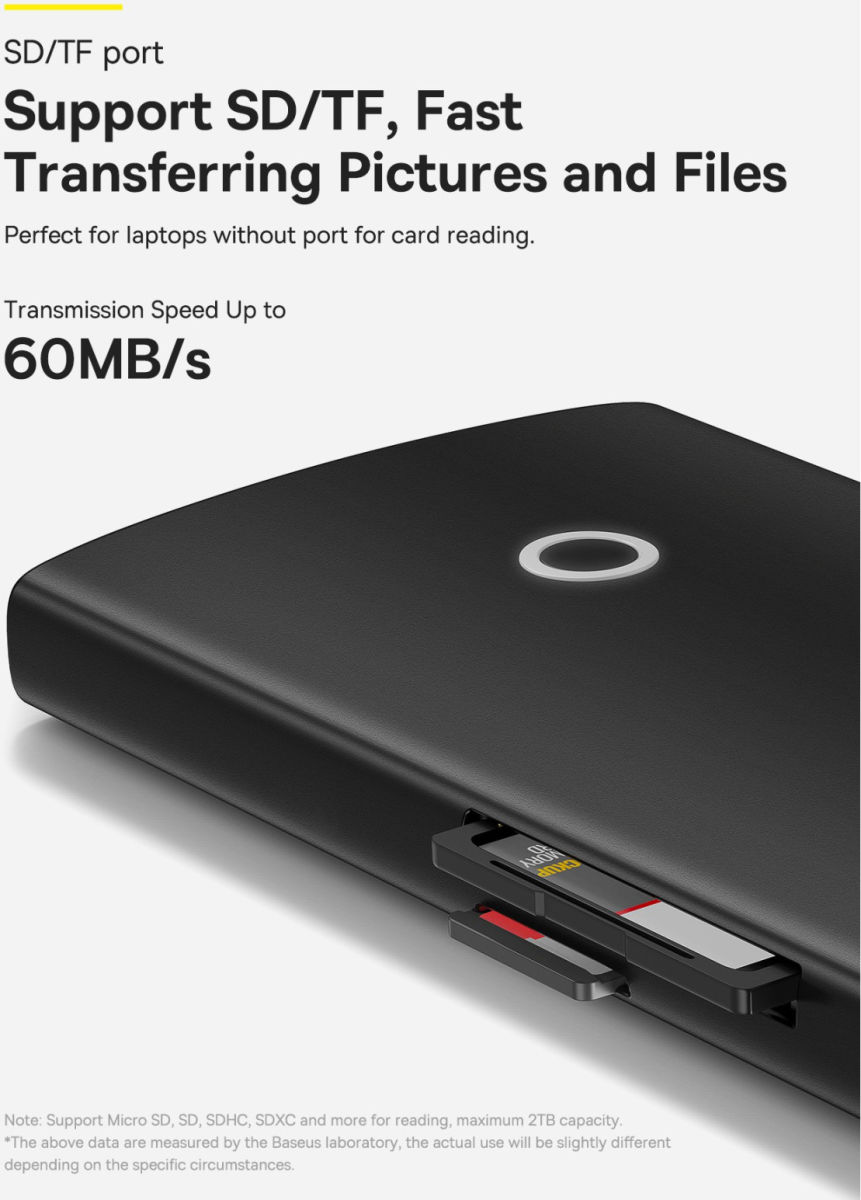 Baseus Lite 6-in-1 USB-C Hub naar HDMI/2x USB 3.0/USB-C/SD/TF Zwart afbeelding 10