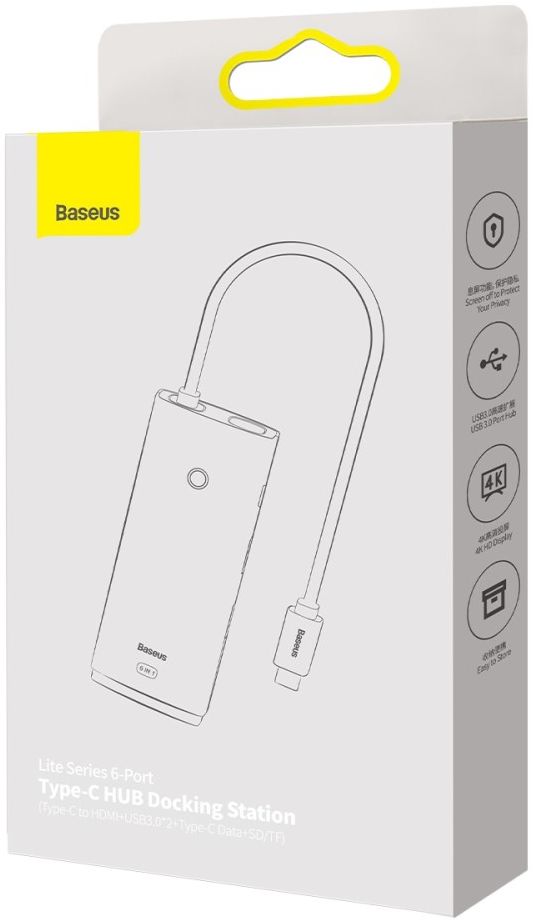 Baseus Lite 6-in-1 USB-C Hub naar HDMI/2x USB 3.0/USB-C/SD/TF Zwart afbeelding 14