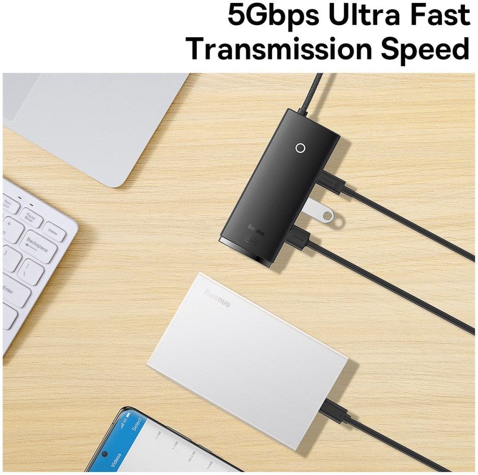 Baseus Lite 6-in-1 USB-C Hub naar HDMI/2x USB 3.0/USB-C/SD/TF Zwart afbeelding 6