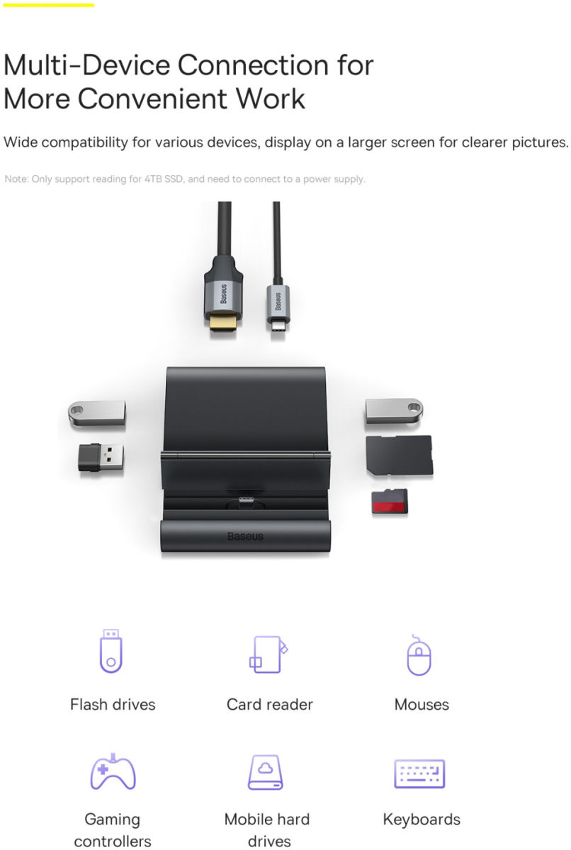 Baseus Mate USB-C Docking Station met USB/USB-C PD/HDMI/TF/SD afbeelding 6
