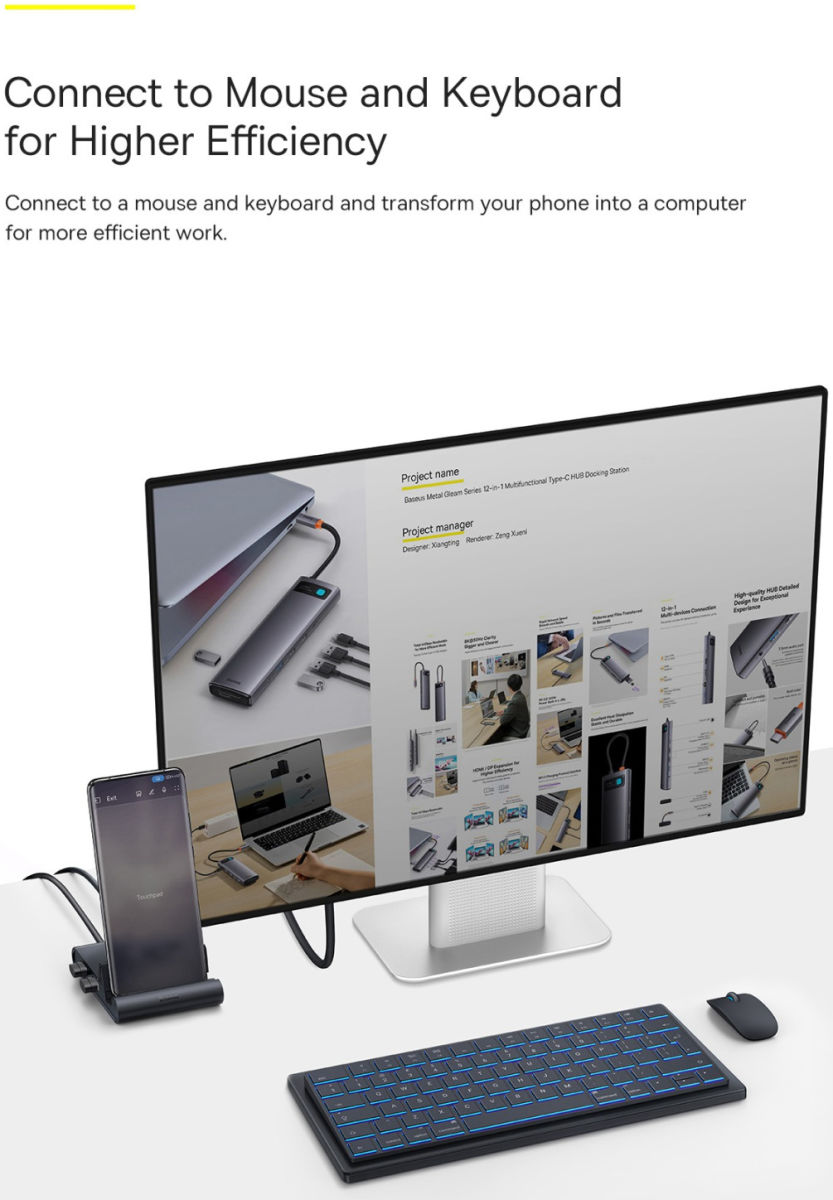 Baseus Mate USB-C Docking Station met USB/USB-C PD/HDMI/TF/SD afbeelding 11