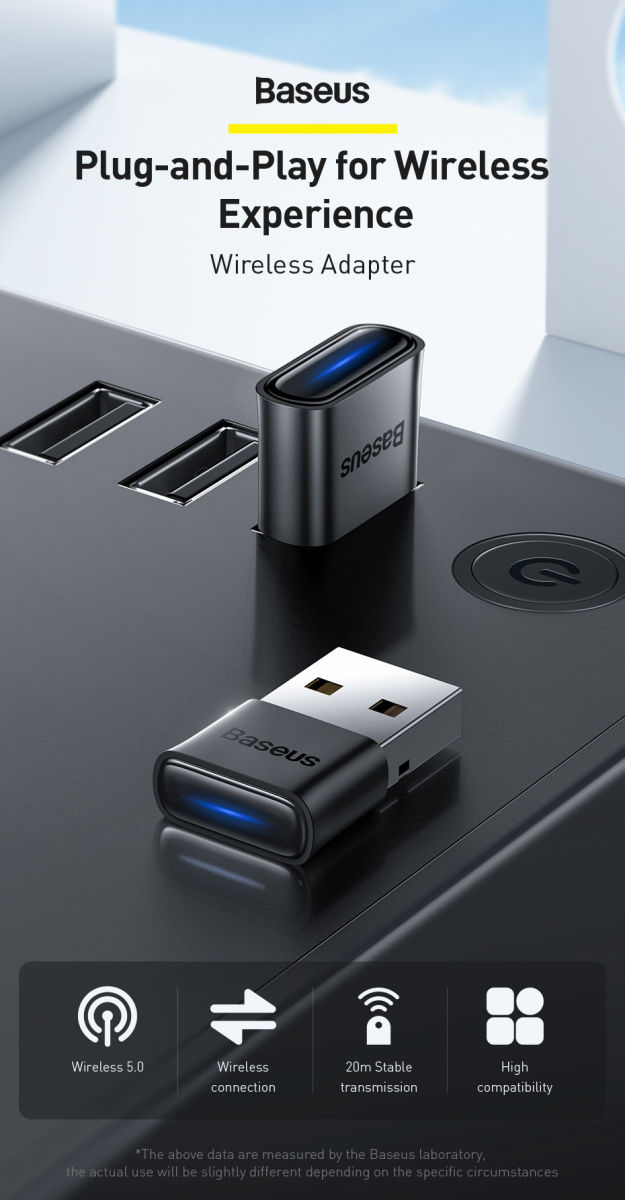 Baseus BA04 Mini Bluetooth 5.0 Receiver USB-A Adapter Dongle Zwart afbeelding 7