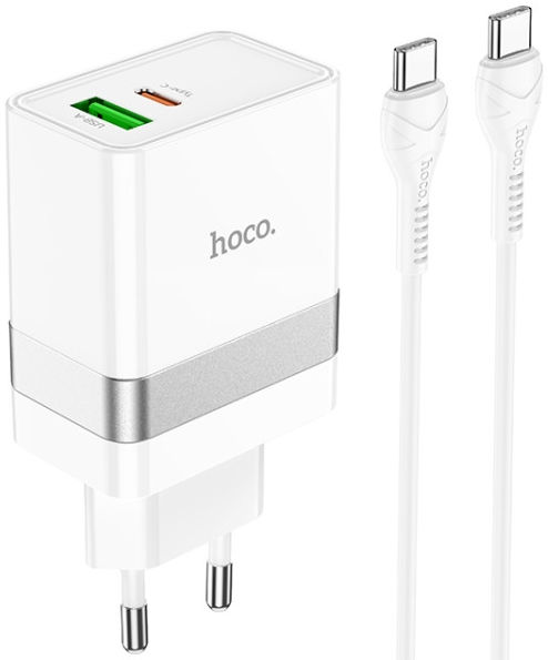 Hoco 30W USB/USB-C Snellader PD + QC 3.0 met USB-C Kabel 1M Wit afbeelding 1