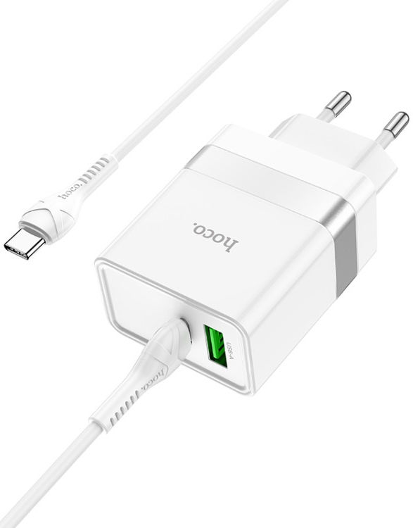 Hoco 30W USB/USB-C Snellader PD + QC 3.0 met USB-C Kabel 1M Wit afbeelding 3