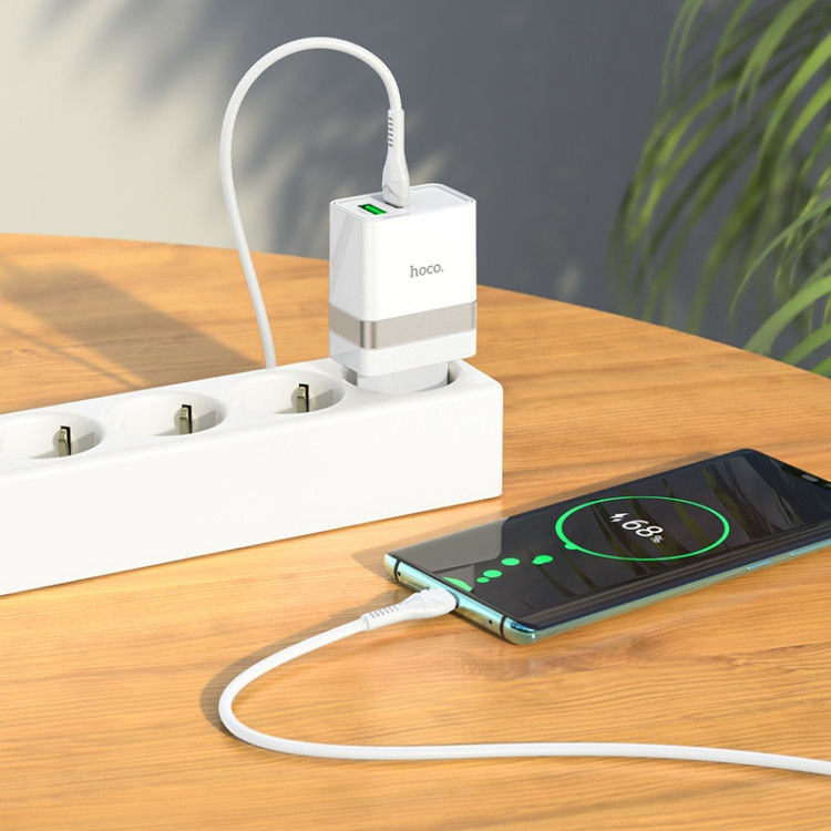 Hoco 30W USB/USB-C Snellader PD + QC 3.0 met USB-C Kabel 1M Wit afbeelding 4