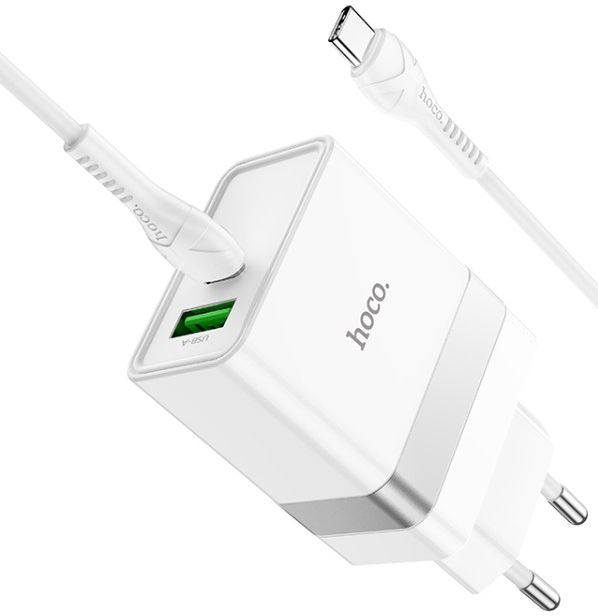 Hoco 30W USB/USB-C Snellader PD + QC 3.0 met USB-C Kabel 1M Wit afbeelding 6